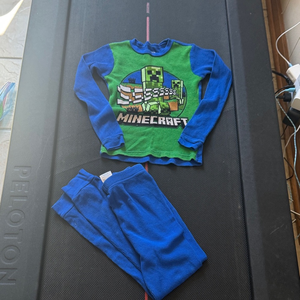 Minecraft Kids Green & Blue Matching Thermal Pajama Set